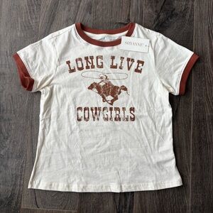 Shyanne Cream and Brown Cowgirl Graphic Baby Tee Womens Large